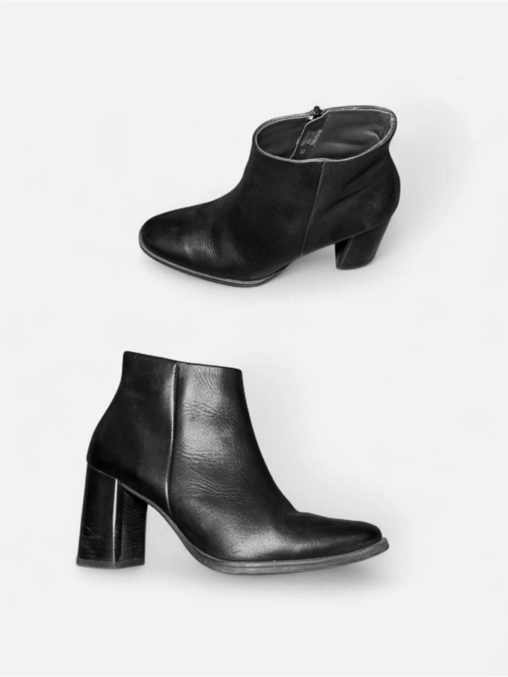 Paul Green Black Leather Ankle Booties with Block Heel